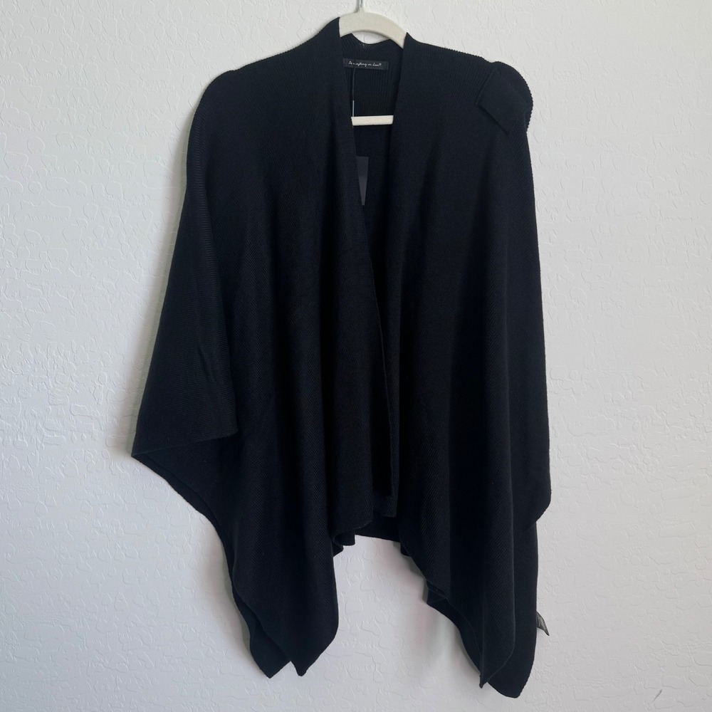 NWT Anthropologie Do Everything In‎ Love Black Ribbed Knit Poncho OS Open Wrap